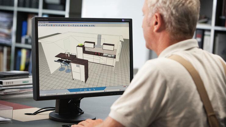 Planungsdarstellung einer Küche in 3D am Computer durch #Branche1#